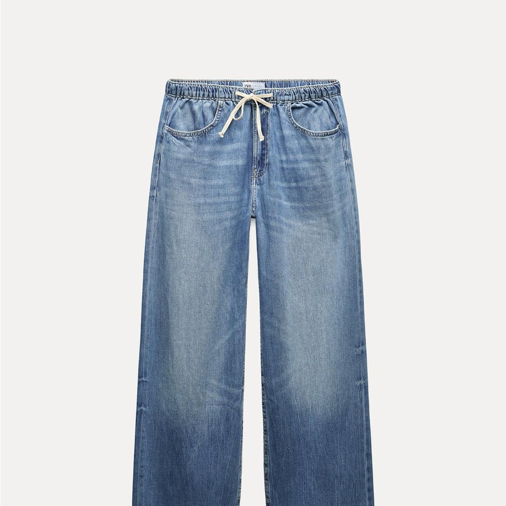 Casual Blue Denim Drawstring Pants